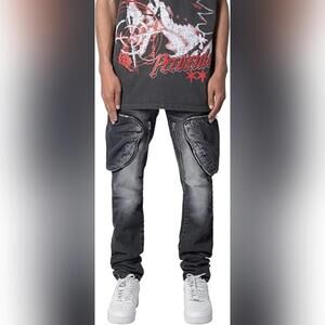 NWT mnml Zipper Inseam Cargo Denim Jeans for Men, Size 28W x 32L